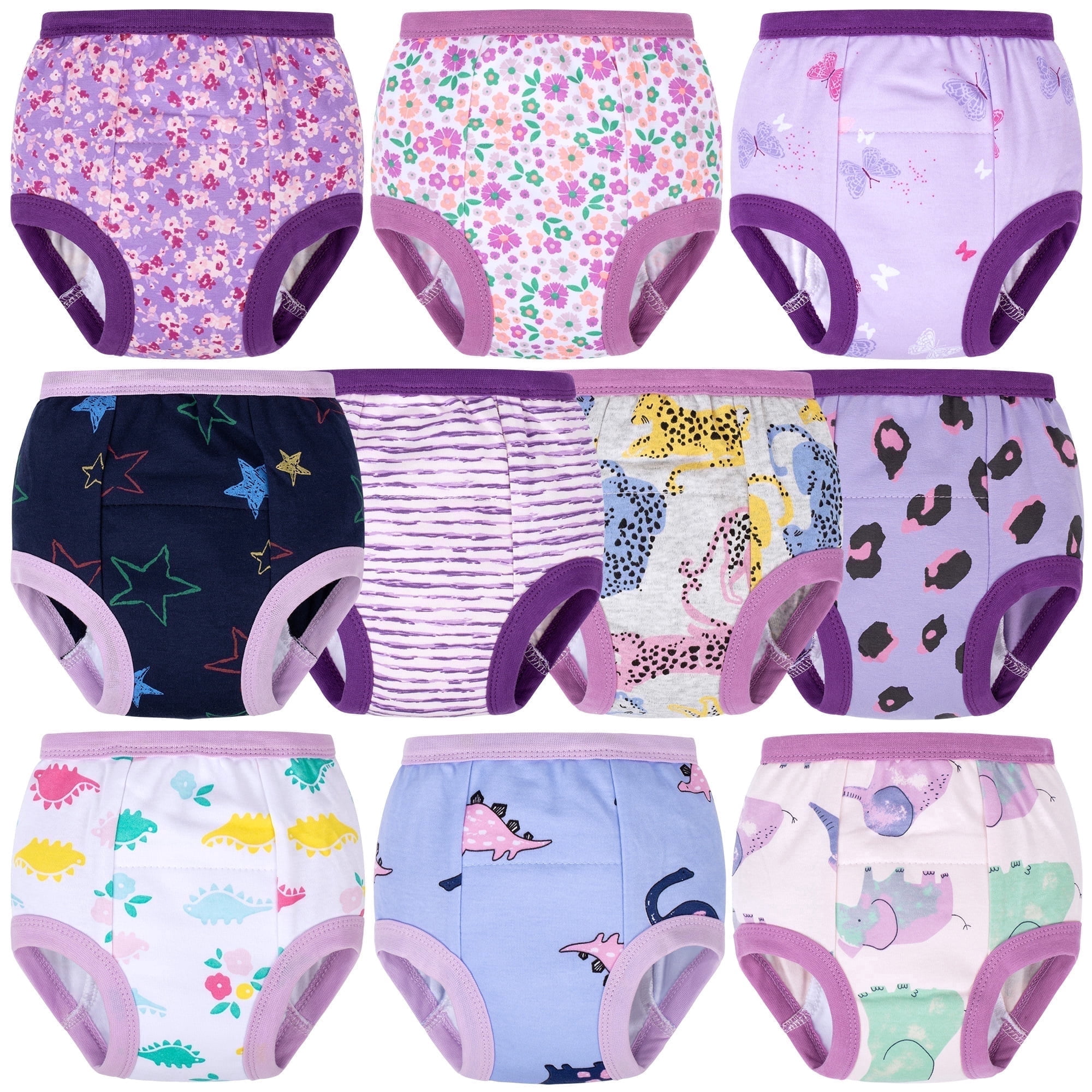 BIG ELEPHANT 10 Packs Baby Girls' and Boys' Potty Training Pants, 100% Cotton Absorbent Training Underwear for Toddler, 5-6Y