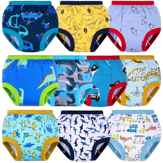 BIG ELEPHANT 10 Packs Baby Girls' and Boys' Potty Training Pants, 100% Cotton Absorbent Training Underwear for Toddler, 7-8Y
