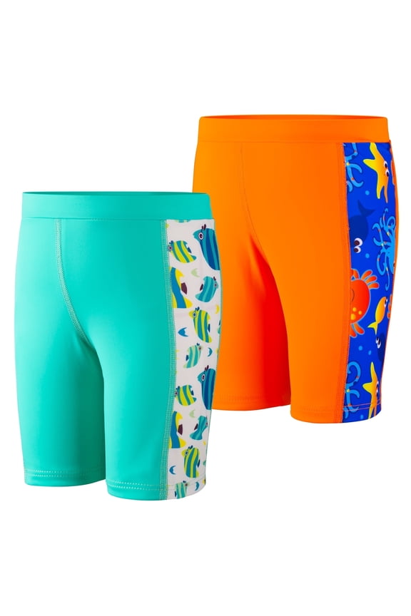 2-Pack Boy's Quick-Dry Swim Trunks with Mesh Liner, Stretch Athletic Swim Shorts for Beach & Pool, Sizes 3T-10Y