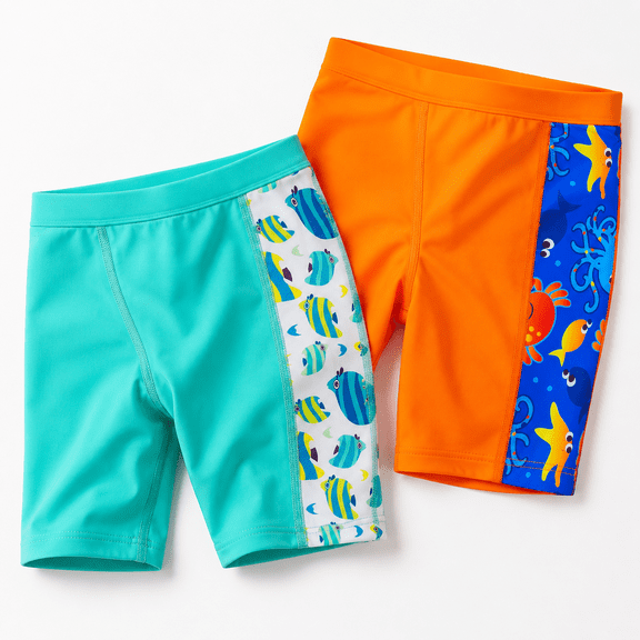 BIG ELEPHANT Toddler Boys' Swim Trunks with Mesh Liner - Stretch Athletic Shorts 2-Pack (3T-10Y)