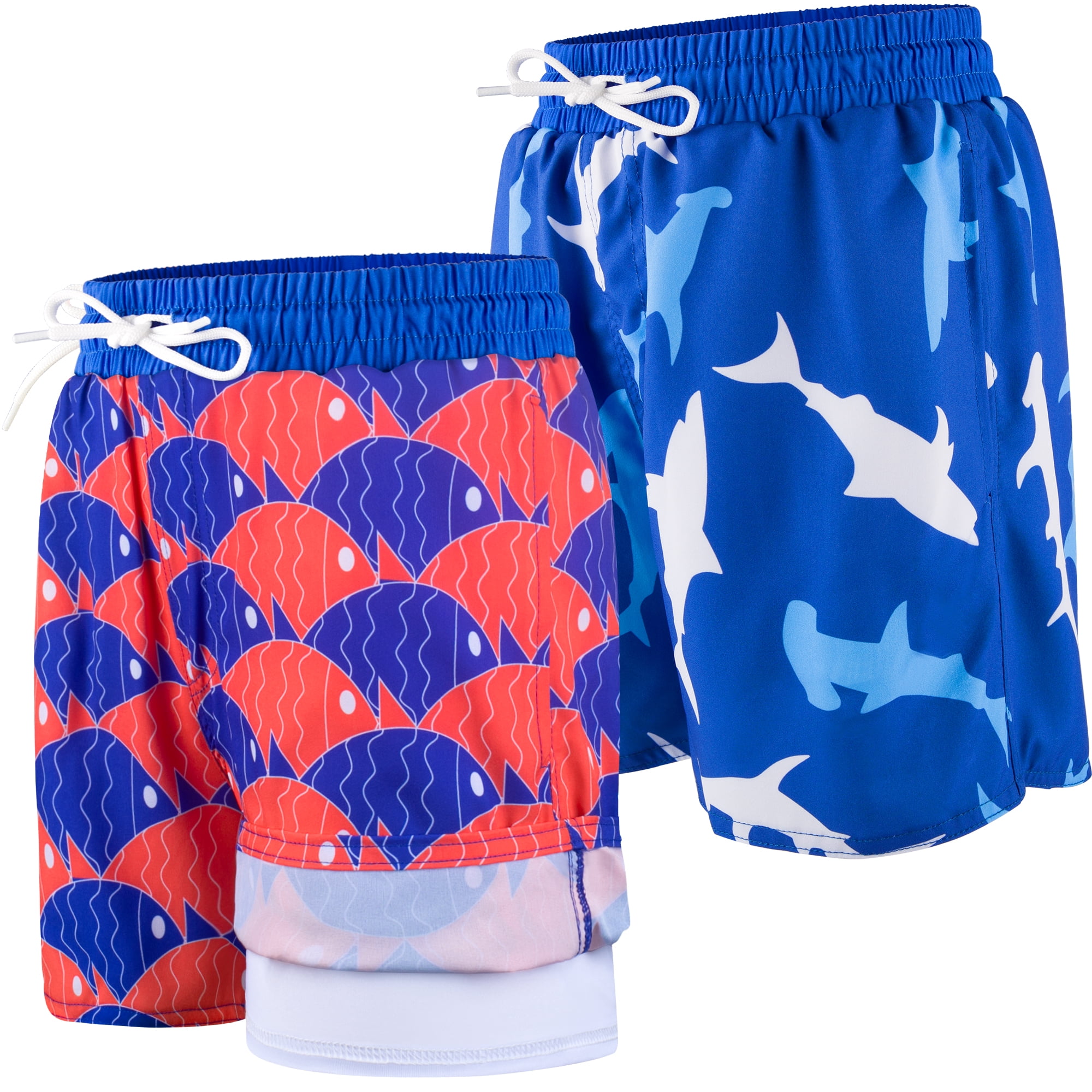 BIG ELEPHANT 2-Pack Boys Swim Trunks with Compression Liner, Quick Dry Swimming Shorts(6-13Y)
