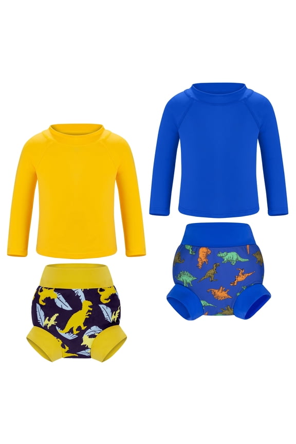 2-Pack Unisex Long-Sleeve Swimwear with UPF 50+ Sun Protection and Built-in Swim Diapers for Babies and Toddlers, Sizes XS-XXL