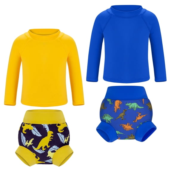 BIG ELEPHANT 2-Pack Unisex Long-Sleeve Swimwear with UPF 50+ Sun Protection and Built-in Swim Diapers for Babies and Toddlers, Sizes XS-XXL
