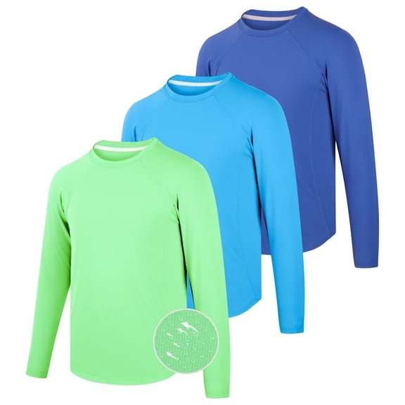 BIG ELEPHANT 3-Pack Boys' Quick-Dry Long Sleeve Shirts, UPF 50+ Sun Protective Rashguard, Breathable Athletic Crew Neck Tops, Sizes XS-XXL