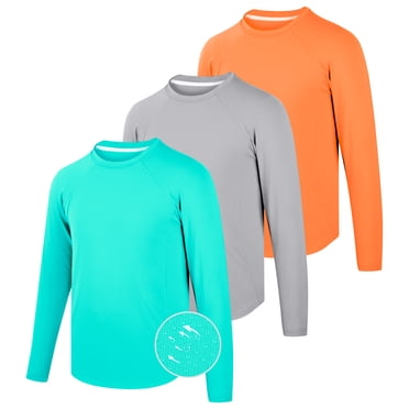BIG ELEPHANT 3-Pack Boys' Quick-Dry Long Sleeve Shirts, UPF 50  Sun Protective Rashguard, Breathable Athletic Crew Neck Tops, Sizes XS-XXL