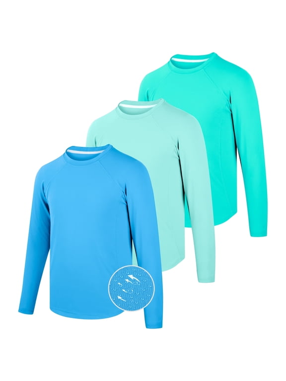 3-Pack Boys' Quick-Dry Long Sleeve Shirts, UPF 50+ Sun Protective Rashguard, Breathable Athletic Crew Neck Tops, Sizes XS-XXL