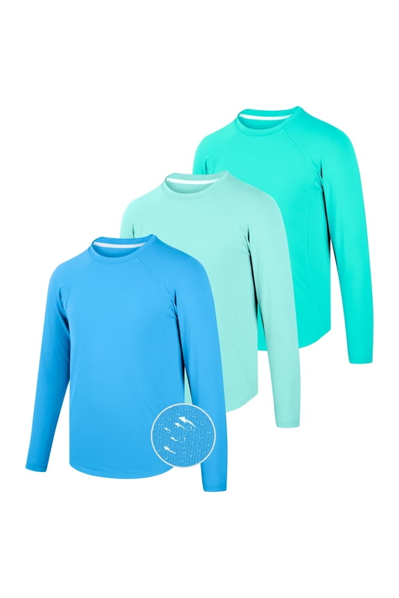 3-Pack Boys' Quick-Dry Long Sleeve Shirts, UPF 50+ Sun Protective Rashguard, Breathable Athletic Crew Neck Tops, Sizes XS-XXL