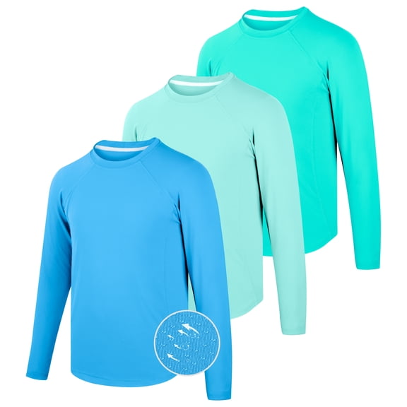 BIG ELEPHANT 3-Pack Boys' Quick-Dry Long Sleeve Shirts, UPF 50+ Sun Protective Rashguard, Breathable Athletic Crew Neck Tops, Sizes XS-XXL