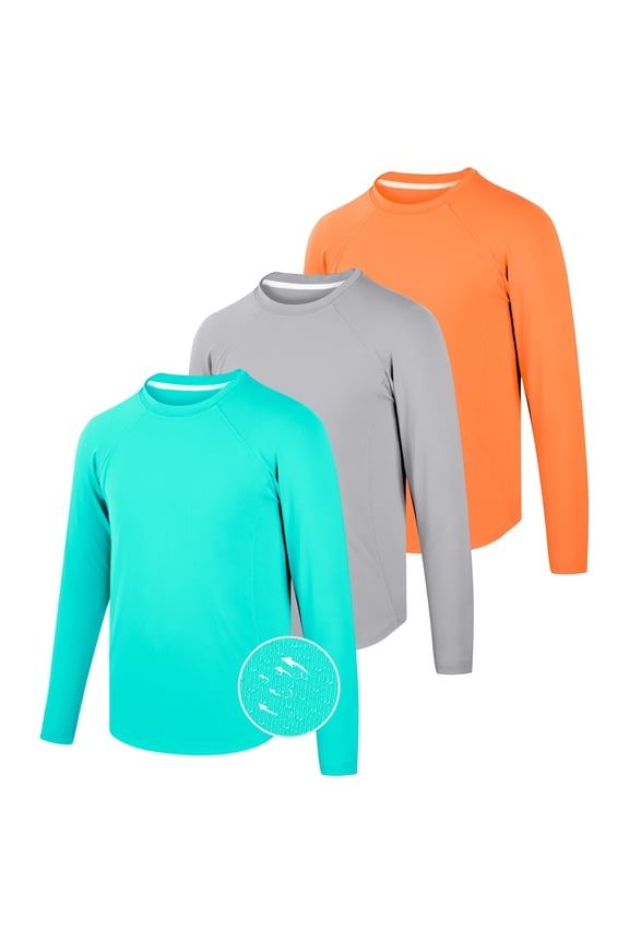 3-Pack Boys' Quick-Dry Long Sleeve Shirts, UPF 50+ Sun Protective Rashguard, Breathable Athletic Crew Neck Tops, Sizes XS-XXL