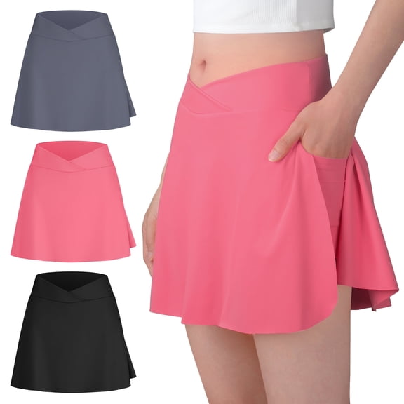 BIG ELEPHANT 3-Pack Girls' Athletic Skorts - 2-in-1 with Built-in Liner & Pockets, Elastic Waist - for Sports, Dance, School, Playwear (Sizes XS-XL)