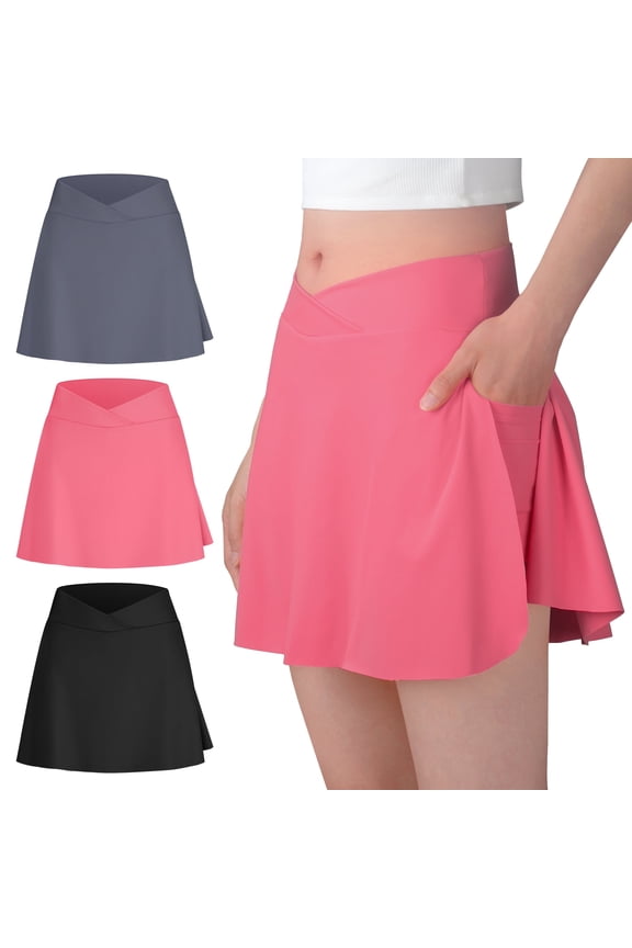 3-Pack Girls' Athletic Skorts - 2-in-1 with Built-in Liner & Pockets, Elastic Waist - for Sports, Dance, School, Playwear (Sizes XS-XL)