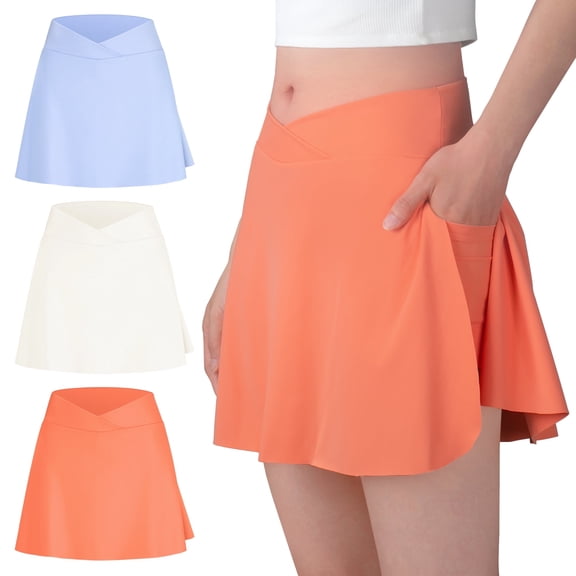 BIG ELEPHANT 3-Pack Girls' Athletic Skorts - 2-in-1 with Built-in Liner & Pockets, Elastic Waist - for Sports, Dance, School, Playwear (Sizes XS-XL)