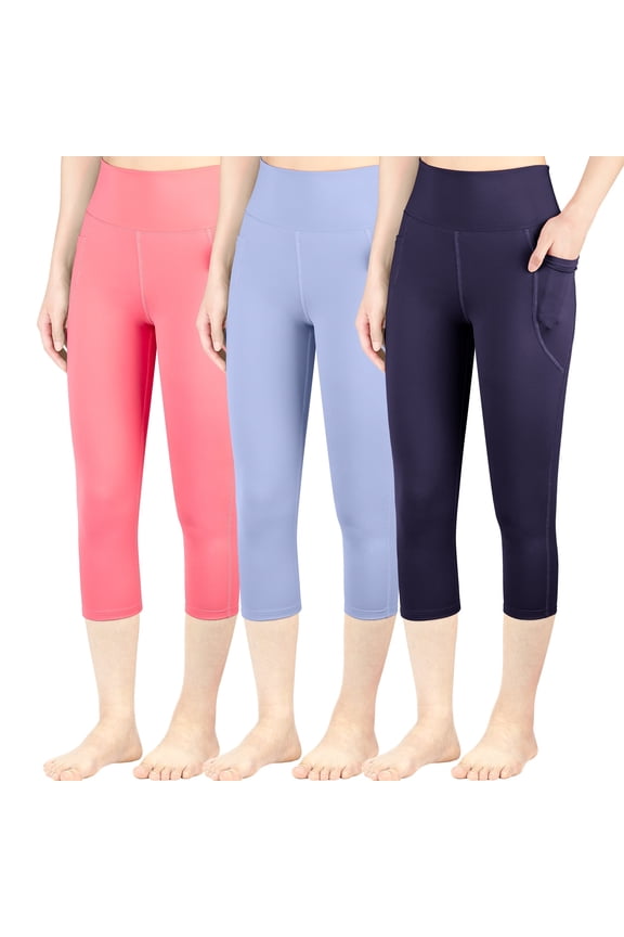 3-Pack High Waist Yoga Pants for Girls - Athletic Workout Capri Leggings with Side Pockets, Perfect for Running, Dance, and Fitness, Sizes S-XXL