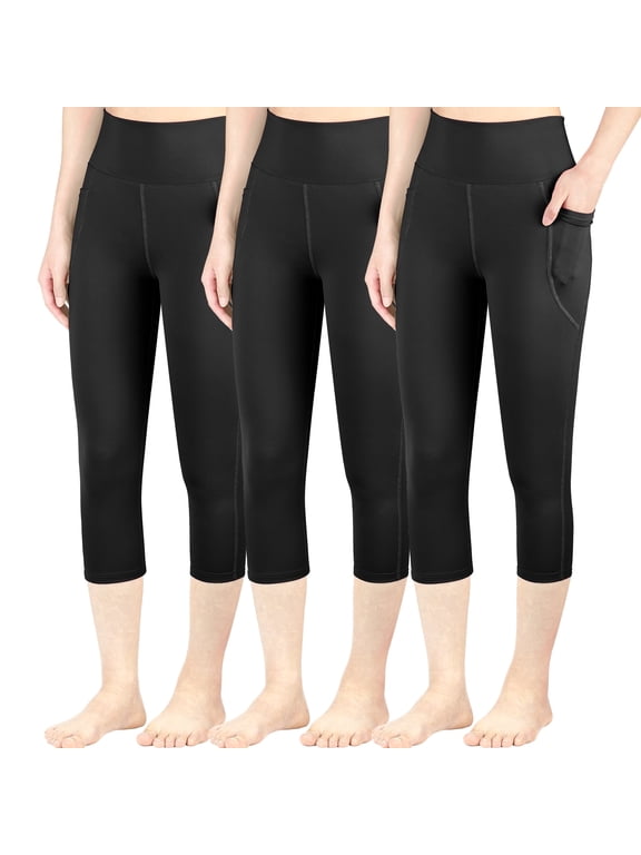 Girls Capri Leggings 3-Pack, High Waist with Side Pockets- Athletic Workout Capri Leggings, Perfect for Running, XS–XL | Designed for Girls Ages 6–15