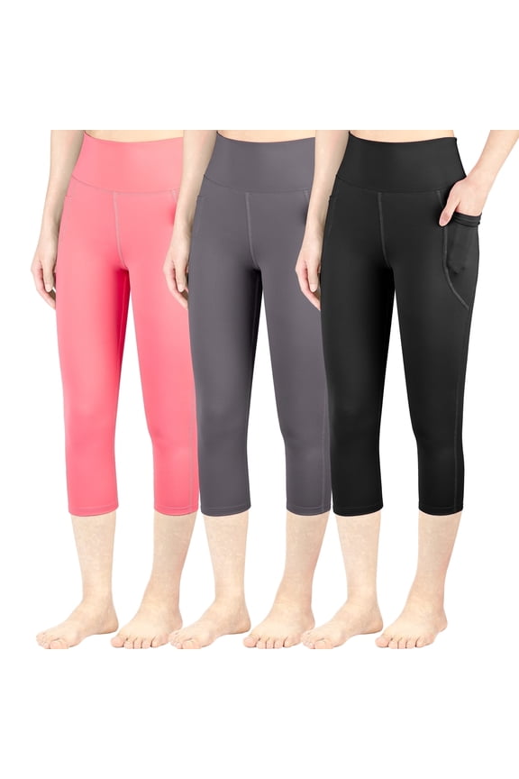 3-Pack High Waist Yoga Pants for Girls - Athletic Workout Capri Leggings with Side Pockets, Perfect for Running, Dance, and Fitness, Sizes S-XXL