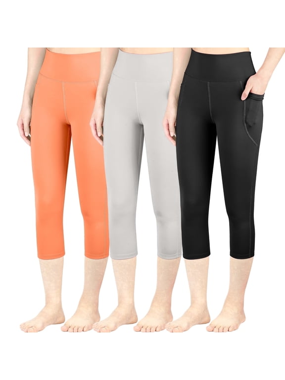 Girls Capri Leggings 3-Pack, High Waist with Side Pockets- Athletic Workout Capri Leggings, Perfect for Running, XS–XL | Designed for Girls Ages 6–15