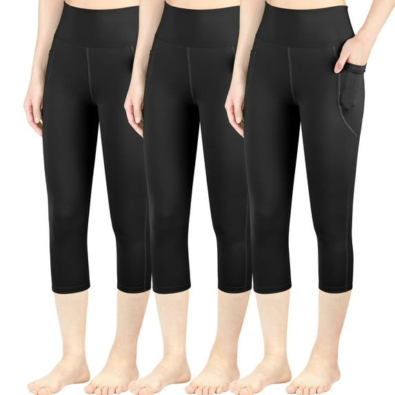 BIG ELEPHANT 3-Pack High Waist Yoga Pants for Girls - Athletic Workout Capri Leggings with Side Pockets, Perfect for Running, Dance, and Fitness, Sizes S-XXL