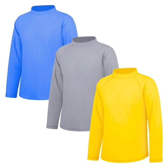BIG ELEPHANT 3 Pack Kids Rash Guard Swim Shirt UPF 54+ Long Sleeve Rashguard Swimwear Surf Tops Sun Protection for Boys Girls