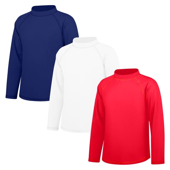 BIG ELEPHANT 3 Pack Kids Rash Guard Swim Shirt UPF 66 Long Sleeve Rashguard Swimwear Surf Tops Sun Protection for Boys Girls