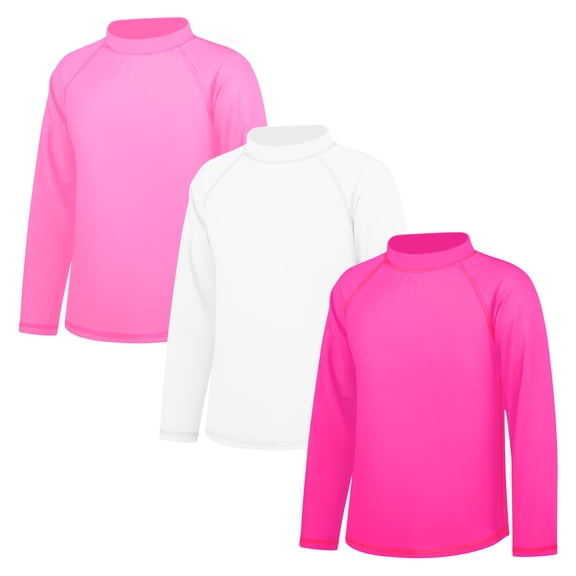 BIG ELEPHANT 3 Pack Kids Rash Guard Swim Shirt UPF 77  Long Sleeve Rashguard Swimwear Surf Tops Sun Protection for Boys Girls