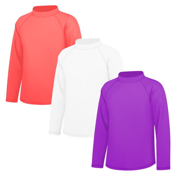 BIG ELEPHANT 3 Pack Kids Rash Guard Swim Shirt UPF 80  Long Sleeve Rashguard Swimwear Surf Tops Sun Protection for Boys Girls