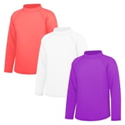 BIG ELEPHANT 3 Pack Kids Rash Guard Swim Shirt UPF 81+ Long Sleeve Rashguard Swimwear Surf Tops Sun Protection for Boys Girls