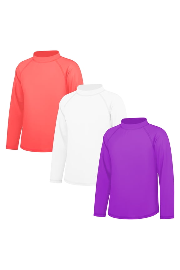 3 Pack Kids Rash Guard Swim Shirt UPF 81+ Long Sleeve Rashguard Swimwear Surf Tops Sun Protection for Boys Girls