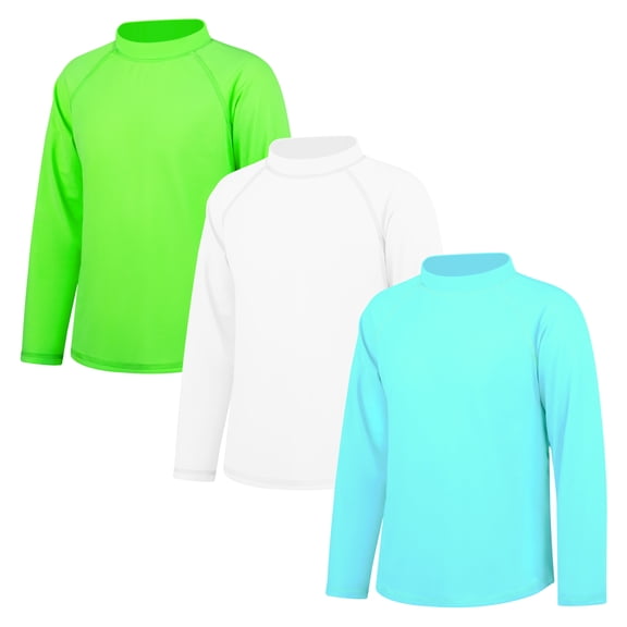 BIG ELEPHANT 3 Pack Kids Rash Guard Swim Shirt UPF 87  Long Sleeve Rashguard Swimwear Surf Tops Sun Protection for Boys Girls