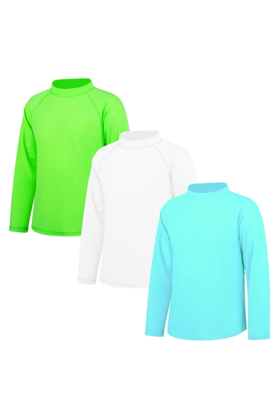 3 Pack Kids Rash Guard Swim Shirt UPF 90+ Long Sleeve Rashguard Swimwear Surf Tops Sun Protection for Boys Girls