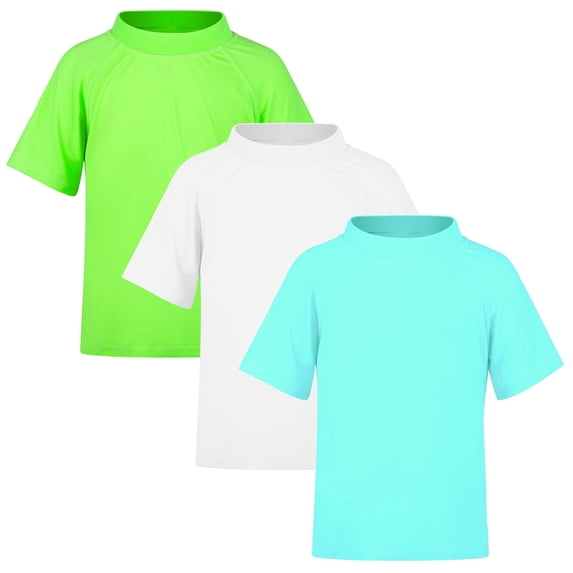 BIG ELEPHANT 3 Pack Kids Short Sleeve Rash Guard Shirt UPF 50+ Protection Swimwear Quick Dry Swim Tee Youth Rashguard