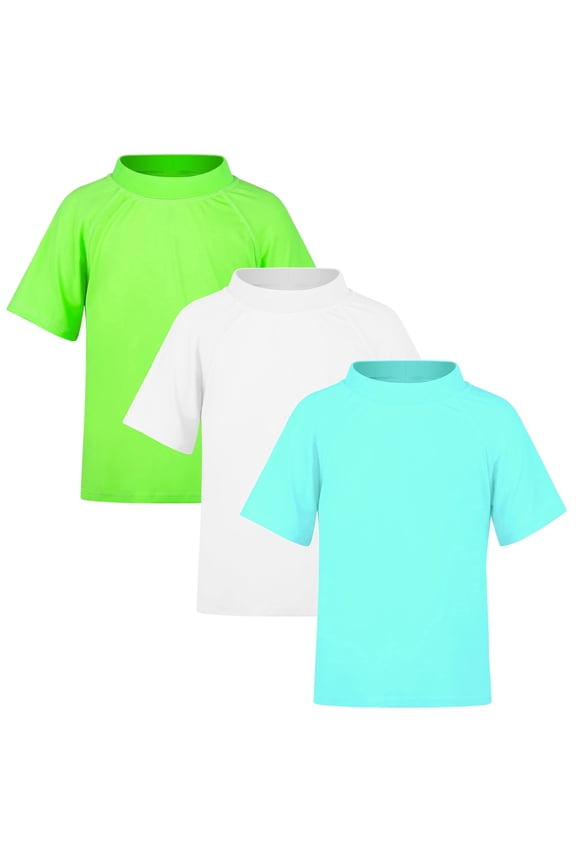 3 Pack Kids Short Sleeve Rash Guard Shirt UPF 50+ Protection Swimwear Quick Dry Swim Tee Youth Rashguard