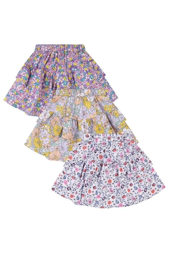 3 Pack Skirts for Girls Kids, Floral Cake Skirt, 3-10Y