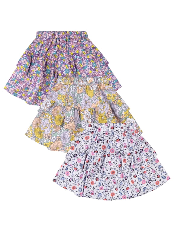 3 Pack Skirts for Girls Kids, Floral Cake Skirt, 3-10Y
