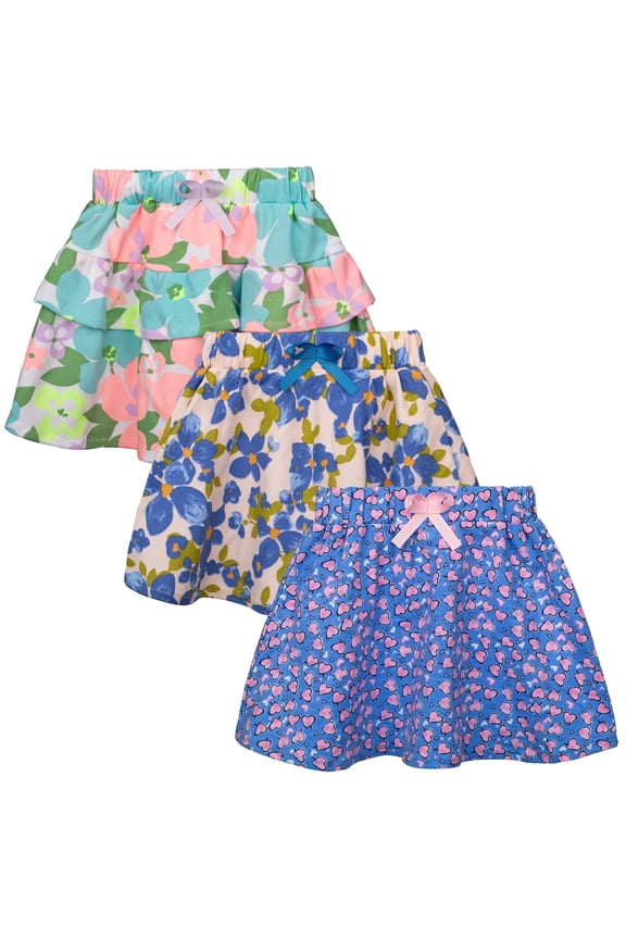 3-Pack Toddler Girls' Pull-On Skirts - A-Line Style with Elephant Print, Ruffle Hem, and Stretch Waist (Sizes S-XL)