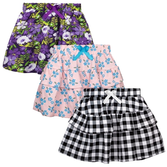 BIG ELEPHANT 3-Pack Toddler Girls' Pull-On Skirts - A-Line Style with Elephant Print, Ruffle Hem, and Stretch Waist (Sizes S-XL)