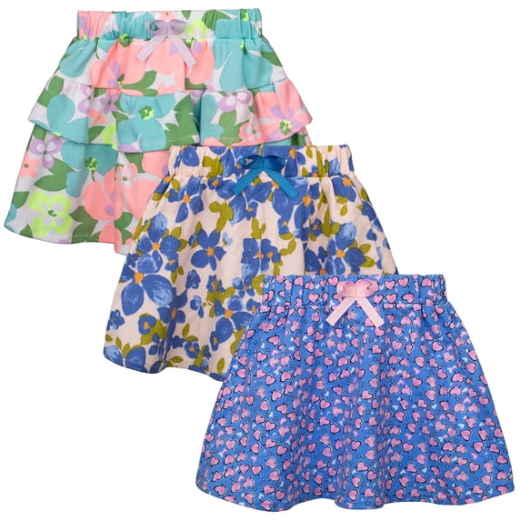 BIG ELEPHANT 3-Pack Toddler Girls' Pull-On Skirts - A-Line Style with Elephant Print, Ruffle Hem, and Stretch Waist (Sizes S-XL)