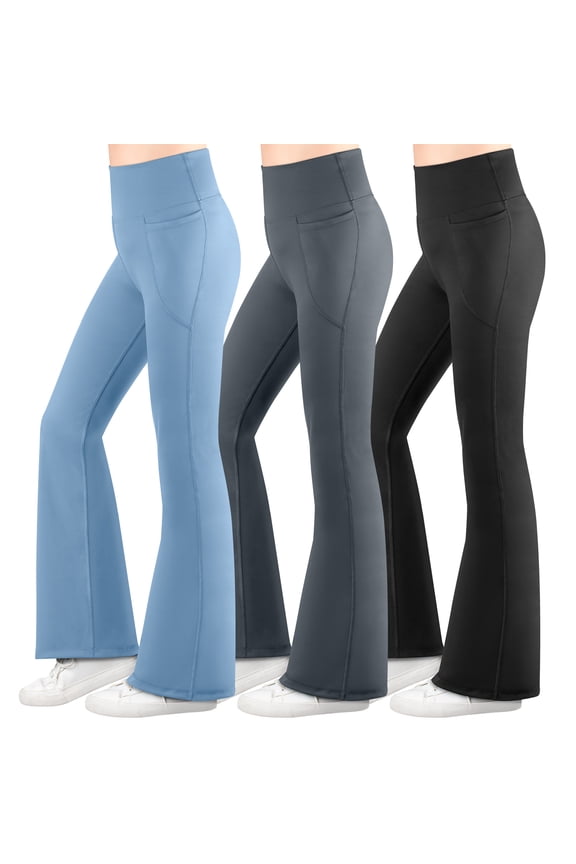 3 Packs Girl's Flare Leggings with Side Pockets, High Waisted Bell Bottoms for Dance