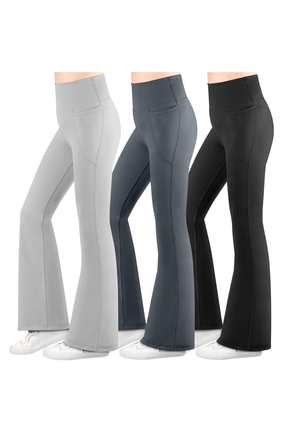 3 Packs Girl's Flare Leggings with Side Pockets, High Waisted Bell Bottoms for Dance