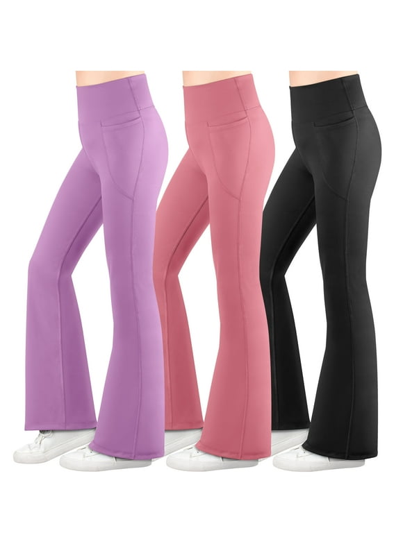 3 Packs Girl's Flare Leggings with Side Pockets, High Waisted Bell Bottoms for Dance