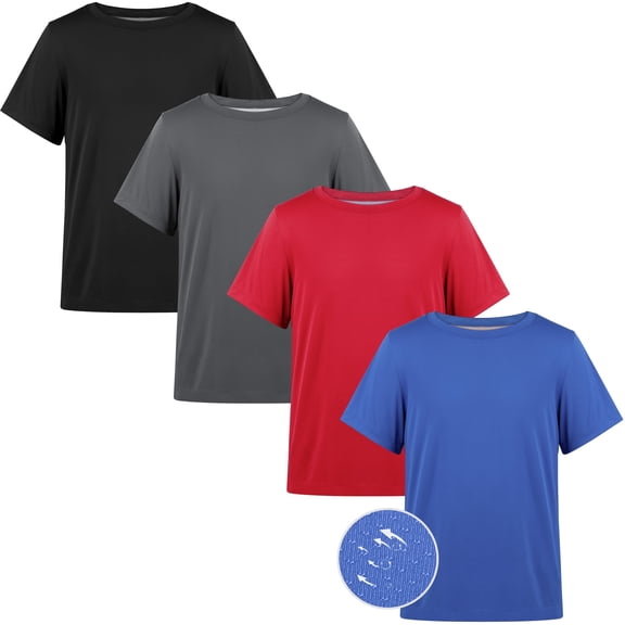 BIG ELEPHANT Boys Athletic Short T-Shirts, UPF 50+ Sun Protection Rash Guard Shirts, 4 pack, 6-17Y