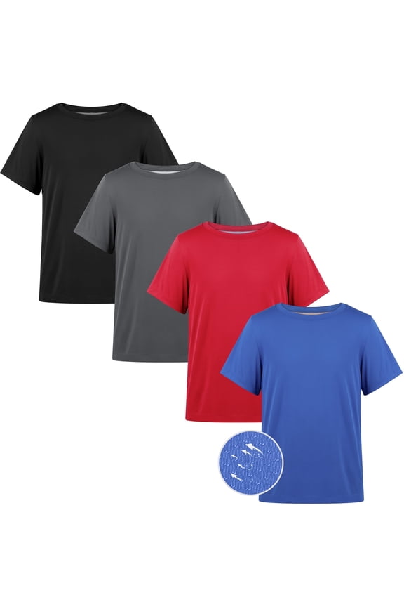 Boys Athletic Short T-Shirts, UPF 50+ Sun Protection Rash Guard Shirts, 4 pack, 6-17Y