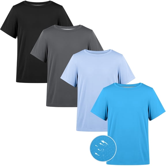 BIG ELEPHANT Boys Athletic Short T-Shirts, UPF 50+ Sun Protection Rash Guard Shirts, 4 packs, 6-17Y