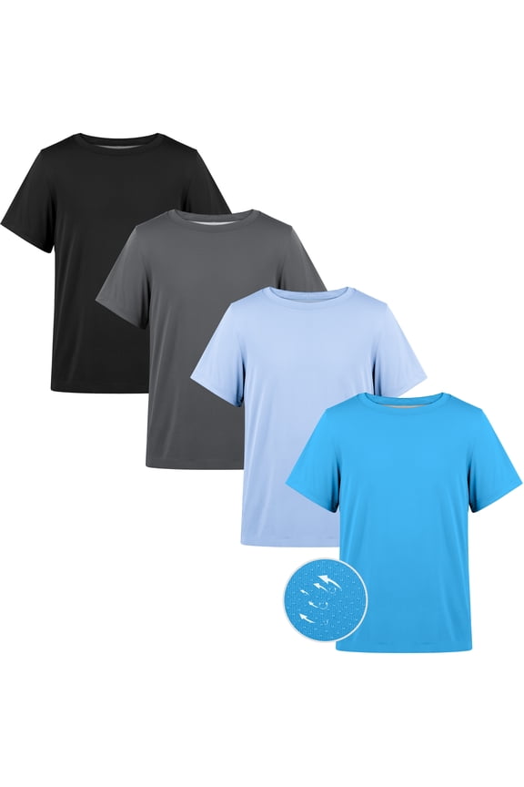 Boys Athletic Short T-Shirts, UPF 50+ Sun Protection Rash Guard Shirts, 4 pack, 6-17Y