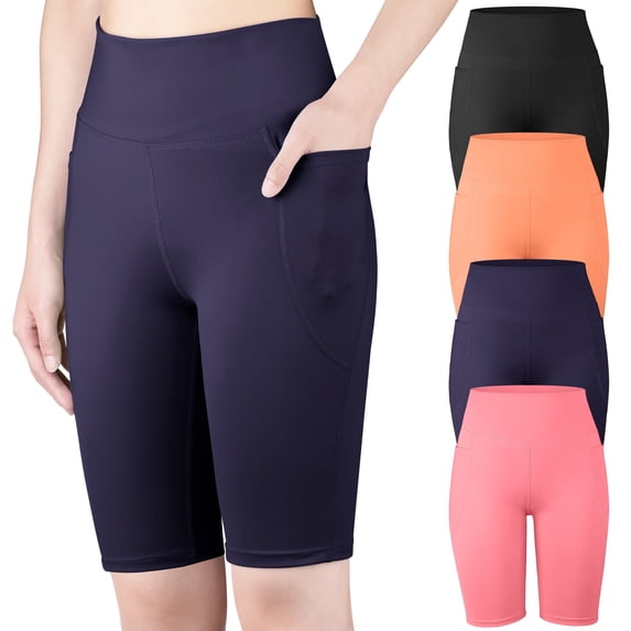 BIG ELEPHANT 4-Pack Girls' Bike Shorts with Pockets High Waisted Athletic Compression Workout Shorts for Yoga Dance Running Soccer, Sizes S-XXL