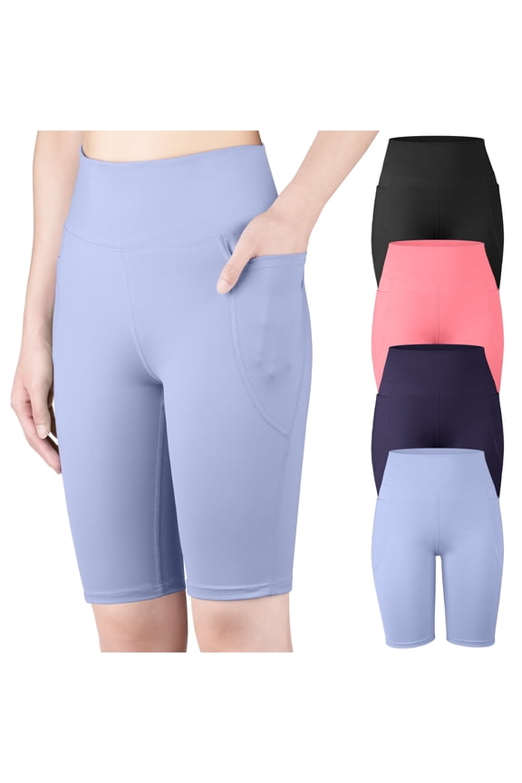 4-Pack Girls' Bike Shorts with Pockets High Waisted Athletic Compression Workout Shorts for Yoga Dance Running Soccer, Sizes S-XXL