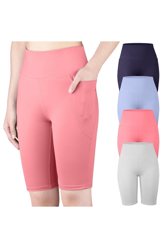 4-Pack Girls' Bike Shorts with Pockets High Waisted Athletic Compression Workout Shorts for Yoga Dance Running Soccer, Sizes S-XXL