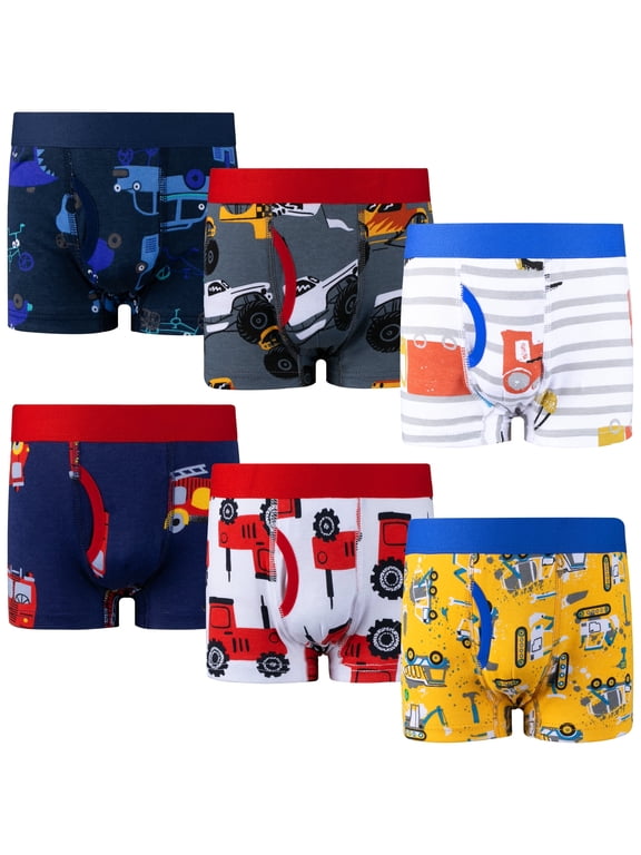 6-Pack Boys' Boxer Briefs – 100% Cotton, Soft & Breathable Toddler Underwear, Sizes 3-9Y