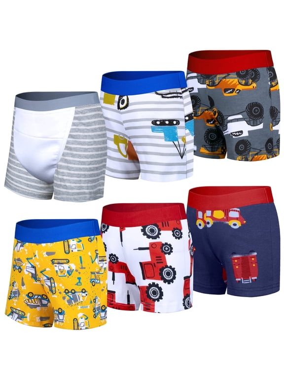 6 Pack Cotton Potty Training Pants for Toddlers, Soft Absorbent Unisex Boxer Style Underwear for Boys & Girls, Sizes 2-5Y