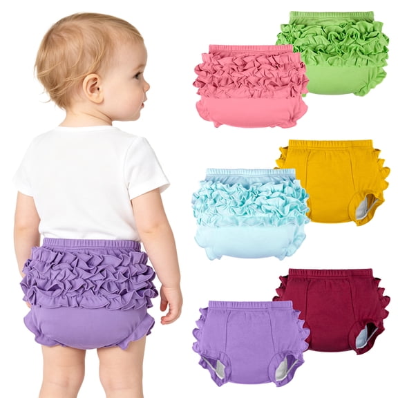 BIG ELEPHANT 6-Pack Toddler Girls Potty Training Pants – 100% Cotton Underwear, Ruffled Back, Stretchy & Comfortable, Solid Color, Size 12-24 Month