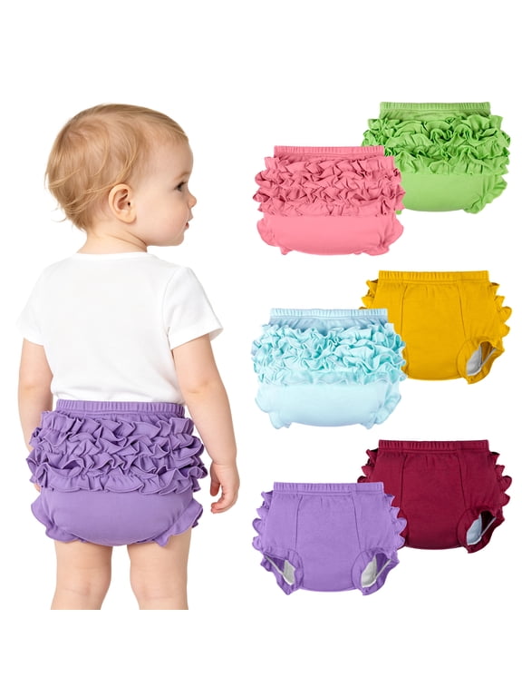 6-Pack Toddler Girls Potty Training Pants – 100% Cotton Underwear, Ruffled Back, Stretchy & Comfortable, Solid Color, Size 12-24 Month